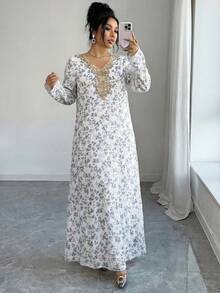 Yasmyna 女士优雅碎花连衣裙 - 藍色 - 查看 1