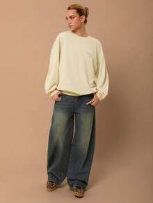 SURIMA 休闲简约印花连帽长袖宽松女式卫衣 - 米色 - 查看 3