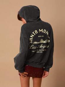 SURIMA 女士休闲宽松水洗卫衣 - 黑色 - 查看 1