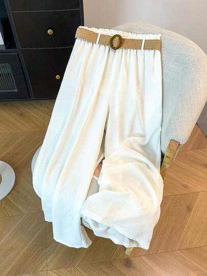 GlowEve CURVE 大码女式纯色褶皱休闲百搭阔腿裤，适合日常穿着