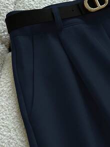 GlowEve 2pcs Commuter Elegant Striped Long Sleeve T-Shirt And Pants With Pockets And Belt Set For Women - Navy Blue - View 3