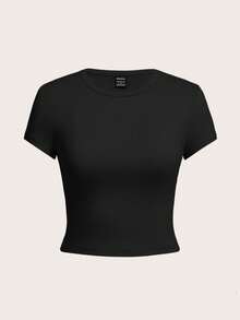 SHEIN EZwear Bộ 4 áo thun nữ tay ngắn cổ tròn dáng ôm, thích hợp cho mùa hè. - Nhiều màu - Xem 7