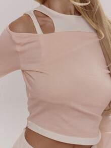 MUSERA Double Layer Contrast Twist Cutout Longsleeve Top Cute Girly Sexy Spring Winter Going Out Daily Easter Sugar Swizzle - Multicolor - View 1