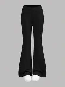 Girlism 2件套少女基础款中筒喇叭裤，黑白腰带交叉设计修身休闲喇叭裤套装 - 白色 - 查看 3