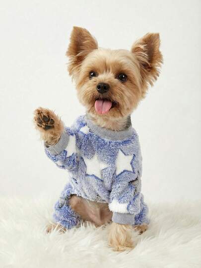 PETSIN 1pc Pet Dog Cat Grey Fleece Warm Star Print Flannel Four Leg Jumpsuit