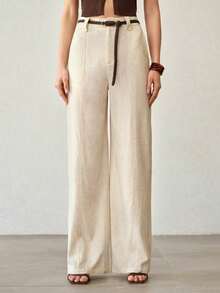 MOTF PREMIUM WOMEN'S APRICOT LINEN STRAIGHT LEG CASUAL PANTS, FASHIONABLE AND COMFORTABLE, VERSATILE FOR SPRING/SUMMER - Apricot - View 5