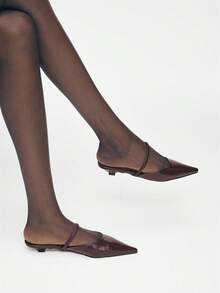 Mnmlis 芭蕾舞鞋系带尖头细跟高跟鞋皮鞋 - 咖啡棕 - 查看 9