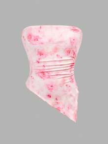 SHEIN Tween Girls Floral Print Ruched Hem Cropped Cami With Sheer Straps & Layered Cute Mini Skirt 2-Piece Set - Pink - View 9