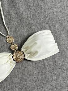 Swim Chiccia Solid Color Strapless Backless Halter Swimwear Top With Metal Decor, Suitable For Beach & Holiday Bikini With Charm White Bandeau Top Strapless Top - Beige - View 7