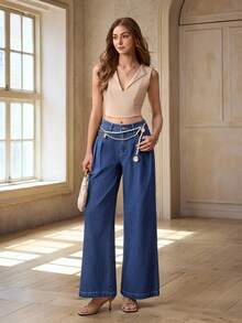 Selenza 女士宽松直筒牛仔裤，修身新款 - 中等水洗藍 - 查看 5