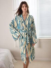 Ocili Women's Soft Striped Fleece Robe, Loungewear Sleepwear - Multicolor - View 2