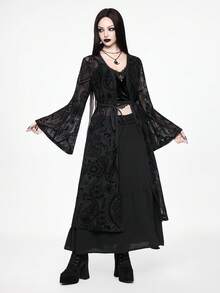 ROMWE Goth Cárdigan transparente con mangas acampanadas de estilo boho gótico, inspirado en el bosque prohibido oscuro - Negro - Ver 4