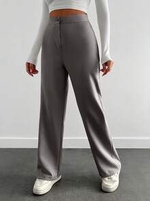 EURMUSE Women's Casual Straight-Leg Solid Color Office/Commute Pants - Light Grey - View 3
