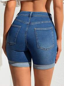 EURMUSE Women Denim Shorts - Medium Wash - View 2