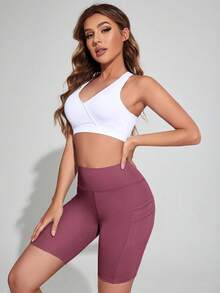 Eassivo Eassivo 素色機車短褲帶手機口袋 - 淡紫色 - 查看 4