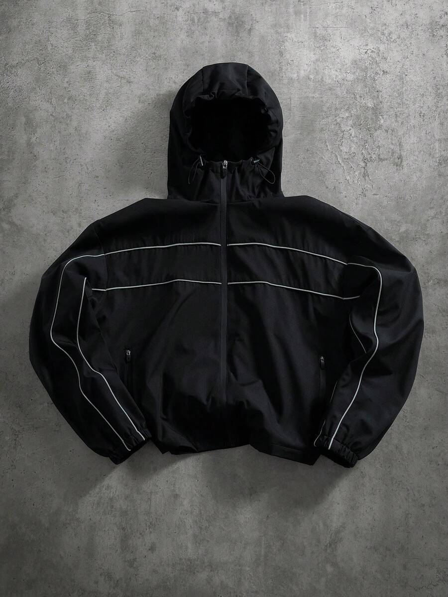 PAVTROS Men's Casual Zip-Up Drawstring Hooded Jacket - Black - View 1