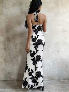 Sunnyshic Đầm dài dáng đuôi cá ôm sát màu đỏ tía dành cho nữ, thêu họa tiết sang trọng, thích hợp cho đám cưới, tiệc tùng, dạ hội, đi biển, hộp đêm, hẹn hò, mùa thu, ngày Valentine, Giáng sinh. - Đen và trắng - Xem 2