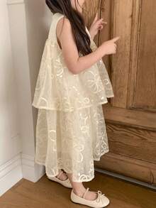 DAZY Young Girl Round Neck Sleeveless Patchwork Dress - Apricot - View 9