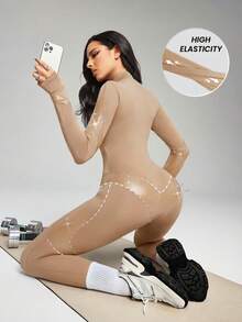 Innovista Women's Stand Collar Zipper Fitted Daily Outdoor Ski Jumpsuit, Long Sleeve - Coffee Brown - View 10