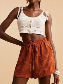 Travachic Quần short nữ kiểu dáng thường ngày, có dây buộc eo, thích hợp cho kỳ nghỉ hè, nghỉ xuân, tiệc tùng, đi biển, mùa xuân, ngày Valentine, quà Valentine cho nữ, trang phục lễ hội, thanh lịch, quần short hoa, trang phục lễ hội, áo đi chơi, áo dự tiệc, màu cam - Màu be - Xem 7