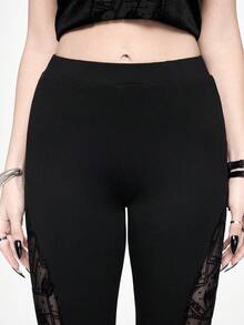 ROMWE Goth Quần legging lưới xuyên thấu họa tiết rừng cấm đen tối. - màu đen - Xem 7