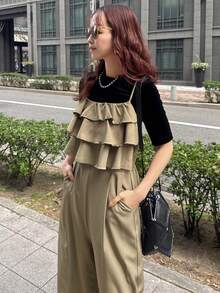 FRIFUL 女士吊带荷叶边阔腿连体裤，夏季度假风连体裤 - 綠色 - 查看 8