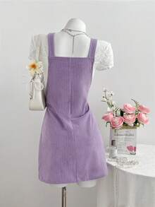 Flirla Damen einfarbiges Lässig Trägerkleid mit Tasche - Violett - Übersicht 2