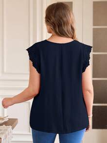 Rosumi Plus Size Women Water-Soluble Lace Tunic Tops Dressy Blouses , Vacation Summer - Navy Blue - View 2