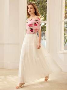 MOTF PREMIUM ELEGANT ROSE PRINT FOLDOVER OFF SHOULDER FITTED T-SHIRT - Pink - View 6