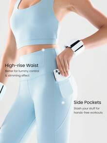 GLOWMODE 2 Pieces Powersculpt™ Sweat-Wicking Cool Feel Crisscross Back Wide Straps Sports Bra & 24" Leggings Set High Impact Workout Running Spring - Baby Blue - View 5