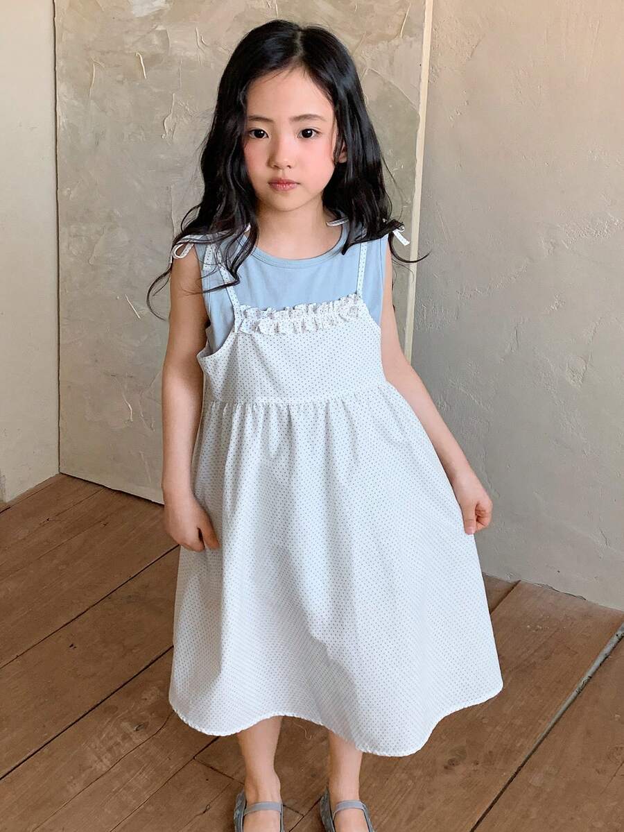 DAZY 女童（小号）休闲韩版圆领T恤套装 - 白色 - 查看 1