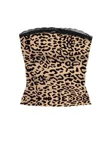 Zyxie Women's Sexy Leopard Print Contrast Lace Camisole Top And Shorts 2-Piece Set, Summer - Yellow - View 4