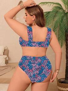 Swim Vcay Bộ đồ bơi nữ cỡ lớn 2 món in hoa, dây đeo điều chỉnh được, cổ chữ V, kiểu dáng thường ngày, thích hợp đi nghỉ mát, đi biển. - Nhiều màu - Xem 2