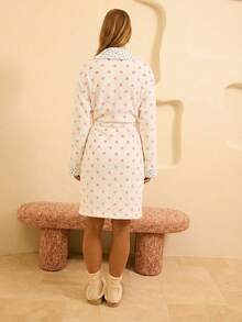 Aralina Women's Reversible Polka Dot Pattern Long Sleeve Casual Robe - Pink - View 2