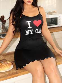 Lowkey Lull Women's Minimalist Printed Camisole Nightgown - Black - View 4