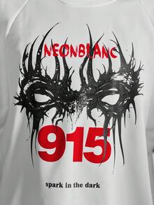 NEON BLANC 男士休闲宽松插肩短袖白色T恤，前后印花，标准尺码 - 白色 - 查看 6