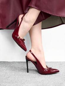 CUCCOO BIZCHIC Sapatos de salto alto femininos com bico fino e sem calcanhar, salto agulha sexy para uso externo, no trabalho, em festas e casamentos. - Borgonha - Ver 4