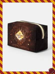 HARRY POTTER X SHEIN 1个卡通图案绗缝化妆包，便携式拉链化妆品收纳袋，多功能储物袋，轻便旅行包，男女通用 - 紅木色 - 查看 2