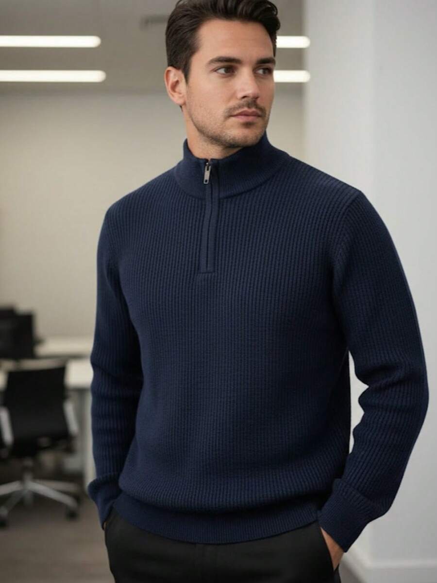 Jersey de punto acanalado con cierre para hombre | Estilo Casual - Azul Marino - Ver 1