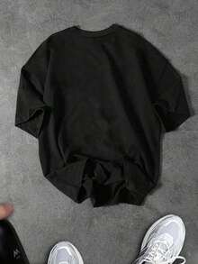 Sport MetroGents Áo thun thể thao nam màu đen dáng rộng, in hình nhện, vai rớt, thích hợp cho mùa hè. - màu đen - Xem 2