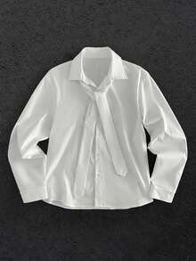 HIMLAND 男士纯色长袖扭结设计单排扣休闲衬衫 丝绸衬衫 缎面男士衬衫 素色衬衫 男士衬衫 白色男士翻领衬衫 - 白色 - 查看 4