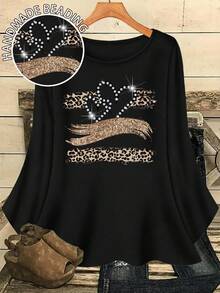 EMERY ROSE Áo thun nữ cỡ lớn in họa tiết toàn thân, cổ tròn, tay lỡ, dáng rộng, thích hợp cho mùa thu/đông. - Nhiều màu - Xem 1