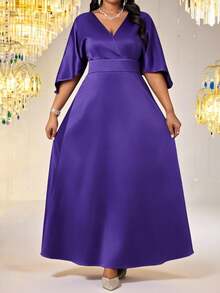 SHEIN Lady Đầm thanh lịch cỡ lớn, màu trơn, kiểu dáng thắt eo chéo, chất liệu vải cotton. - Màu tím - Xem 7
