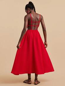 Travachic Váy yếm ren trái tim đỏ lãng mạn mùa hè dành cho nữ - Đỏ - Xem 6