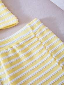 Sparklyn 2pcs/Set Teen GirlBeach Vacation Style Knitted Patchwork Fabric With Star Decor, Suitable For Outing, Vacation, Travel - Yellow - View 7