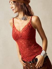 Bohemela Áo tank top hai dây dệt kim họa tiết Paisley màu trơn phong cách Boho dành cho nữ, kiểu dáng nghỉ hè. - Đỏ - Xem 7