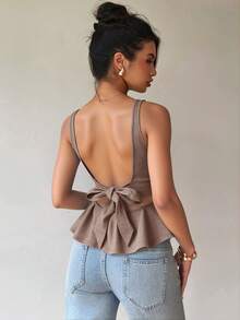 Siren Gaze Áo kiểu chữ A hở lưng hình bướm dành cho nữ, mẫu mới mùa hè. - Màu nâu  Mocha - Xem 6