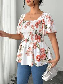 Elenzga Cămașă elegantă de vacanță cu imprimeu floral francez, mărime mare - Multicolor - Vizualizare 3