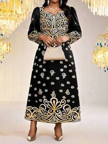 SHEIN Lady 大码全身爱心印花优雅连衣裙 - 彩色 - 查看 7