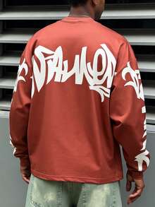 Manfinity EMRG 男士字母印花圆领休闲百搭长袖T恤 - 彩色 - 查看 1